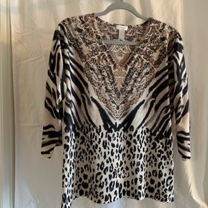 Chico top size 1 animal print with sequins. Machine Wash!